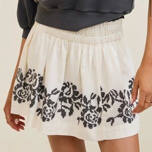 Aerie White and Black Floral Mini Skirt